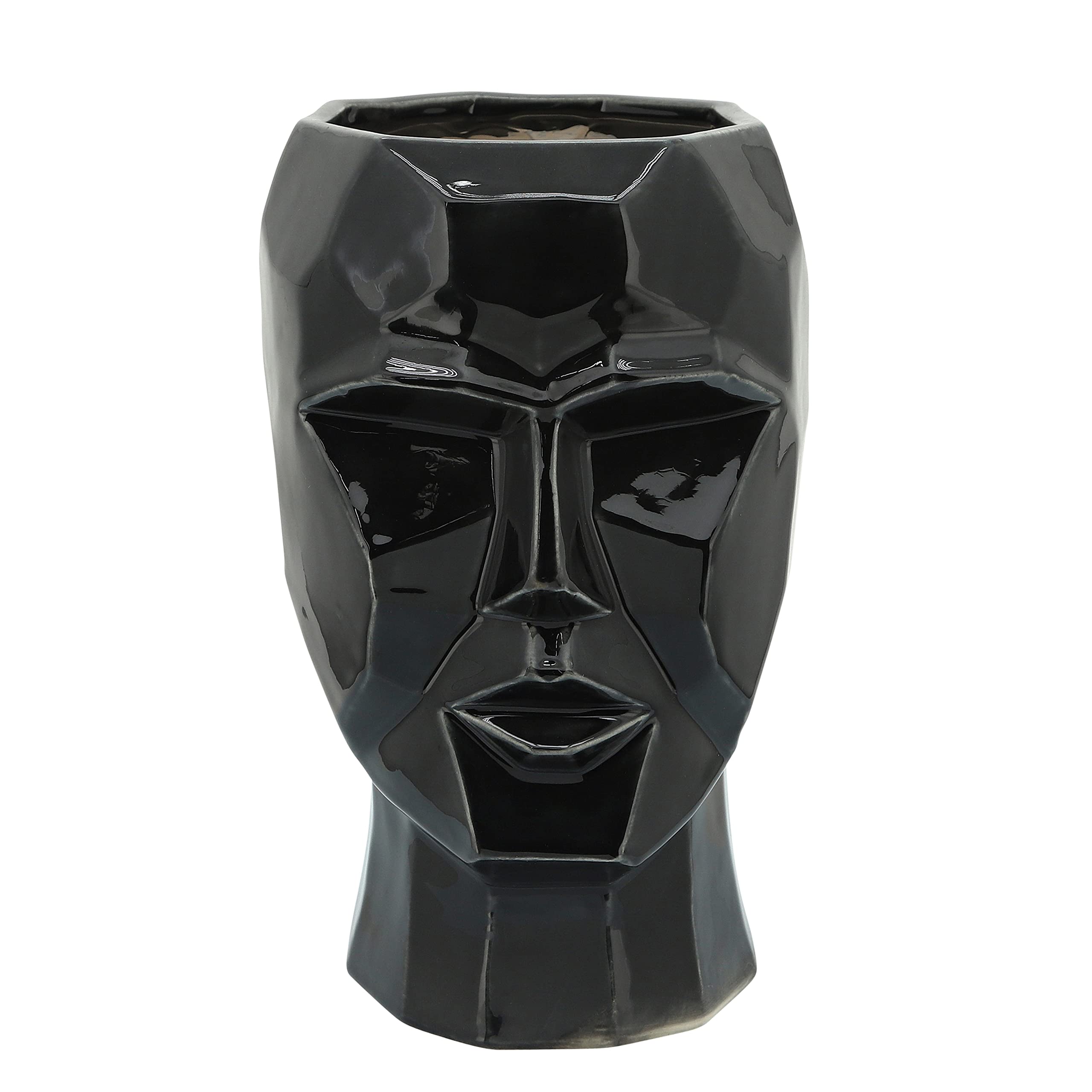 CERAMIC, 12" FACE VASE, BLACK