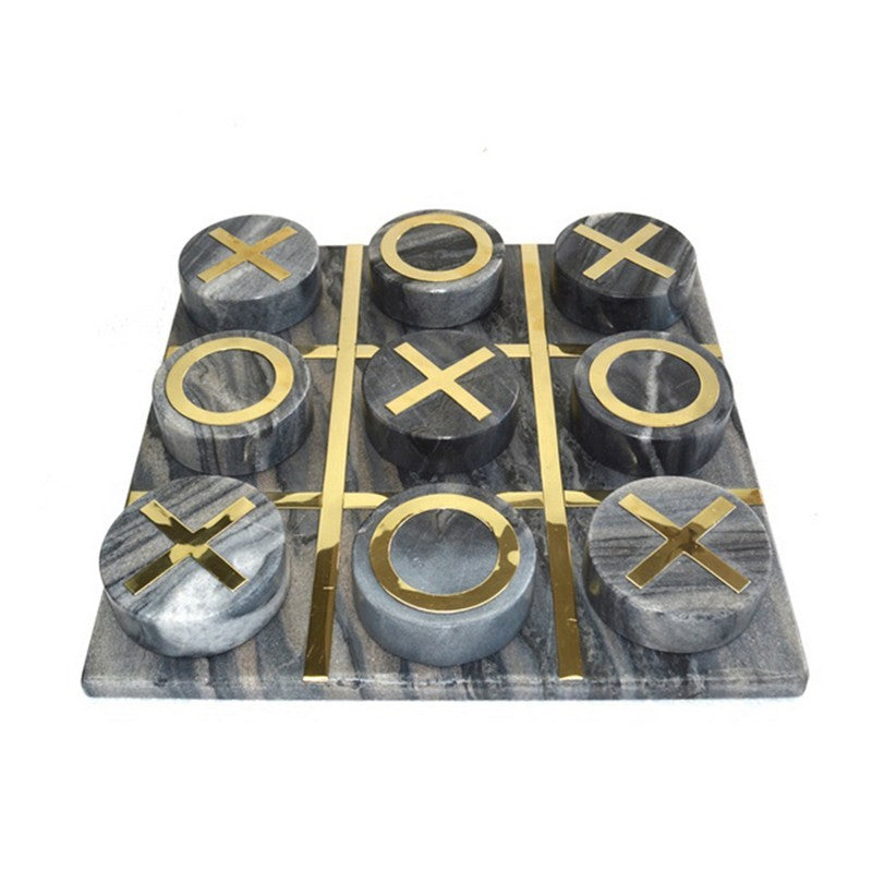 MARBLE 12x12 TIC-TAC-TOE, BLACK/GOLD