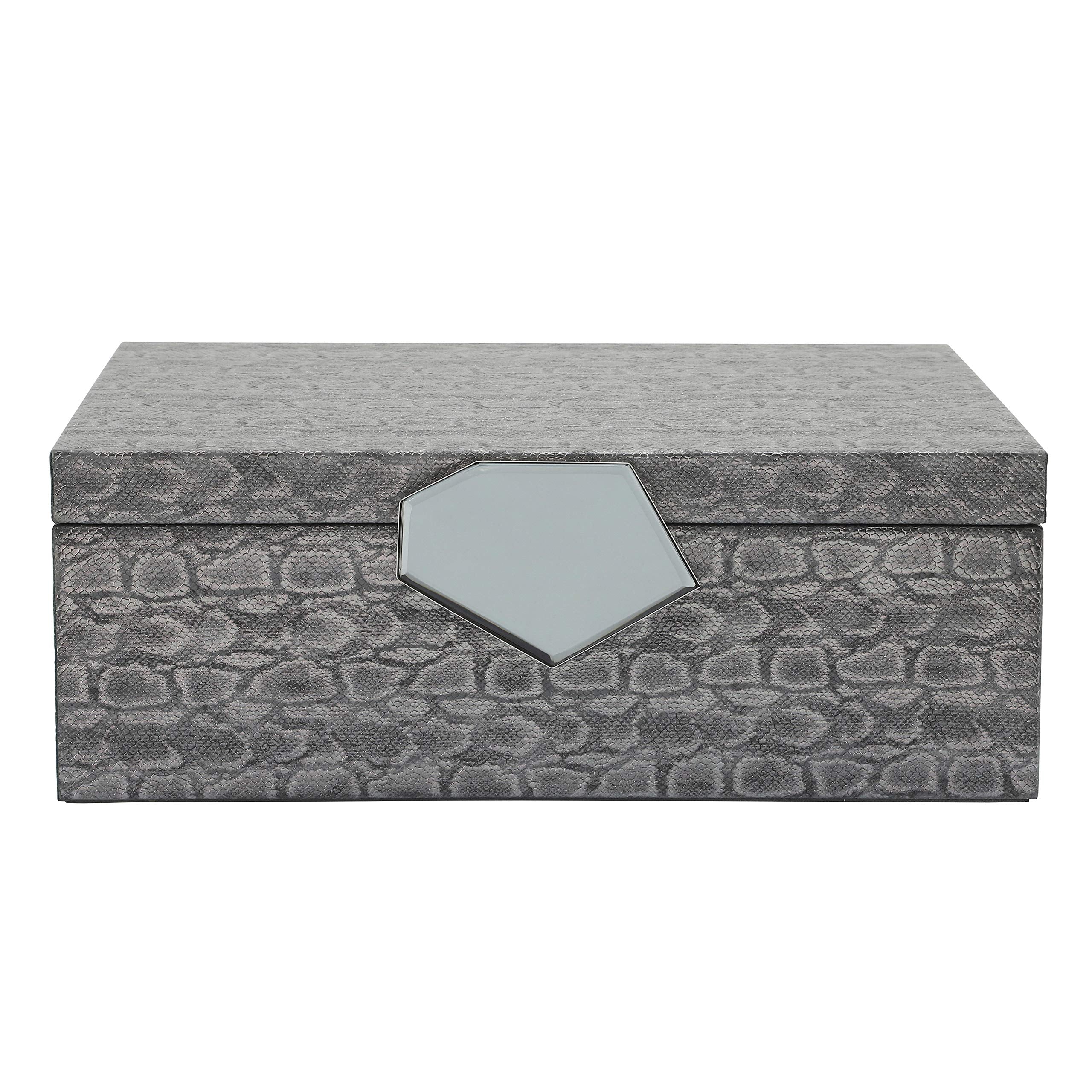 WOOD 14"" FAUX 0 LEATHER BOX, GRAY"