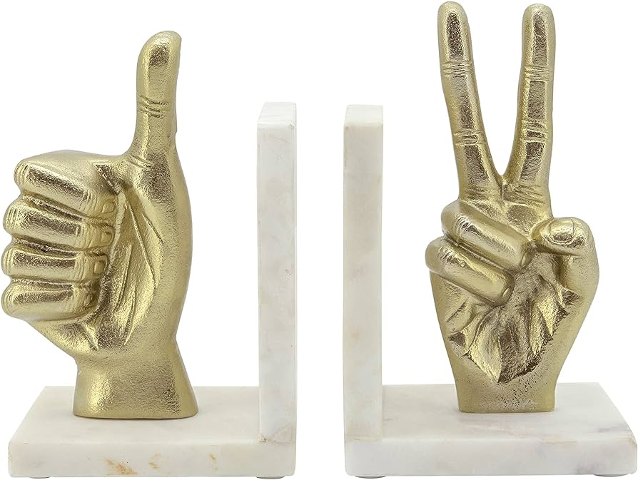 S/2 HAND SIGN BOOKENDS, GOLD