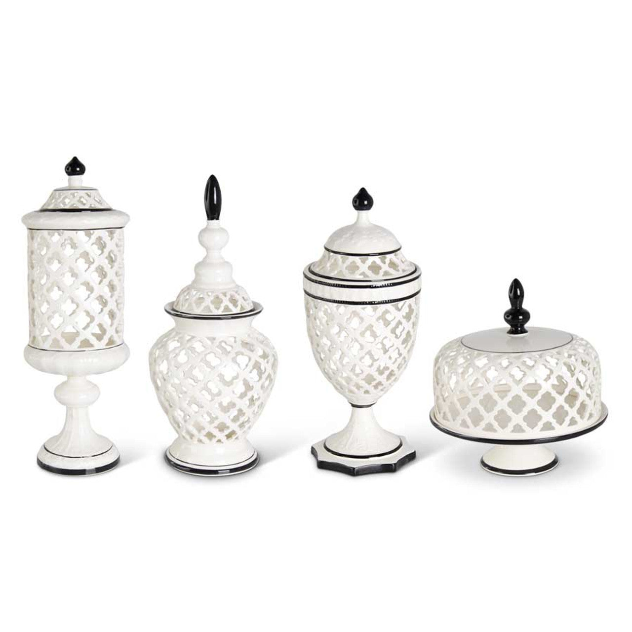 Set Of 4 White Lattice Cutout Lidded