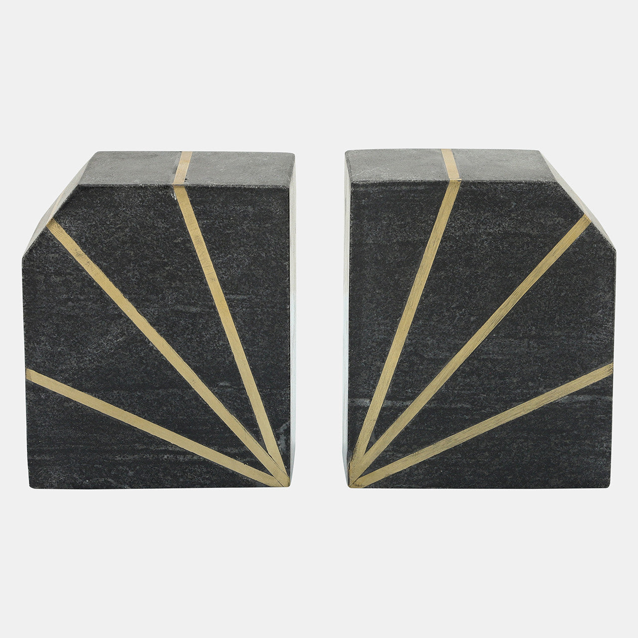 MARMOL POLISHED BOOKENDS W/GOLD INLAYS, BLK