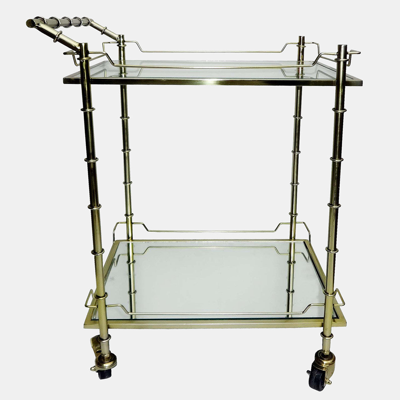 TWO TIER 30"H ROLLING BAR CART, GOLD