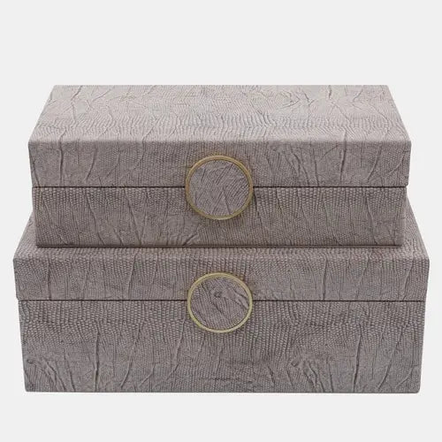 WOOD, S/2 10/12" BOX W/ MEDALLION, BEIGE