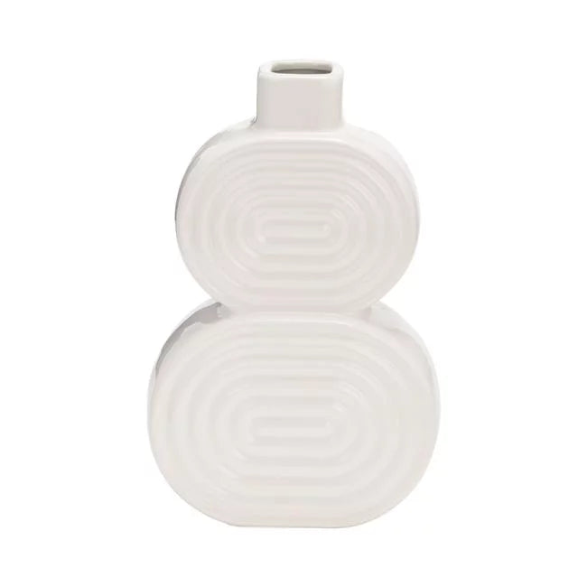 CER, 10"" STACKED 0 CIRCLES VASE, WHITE