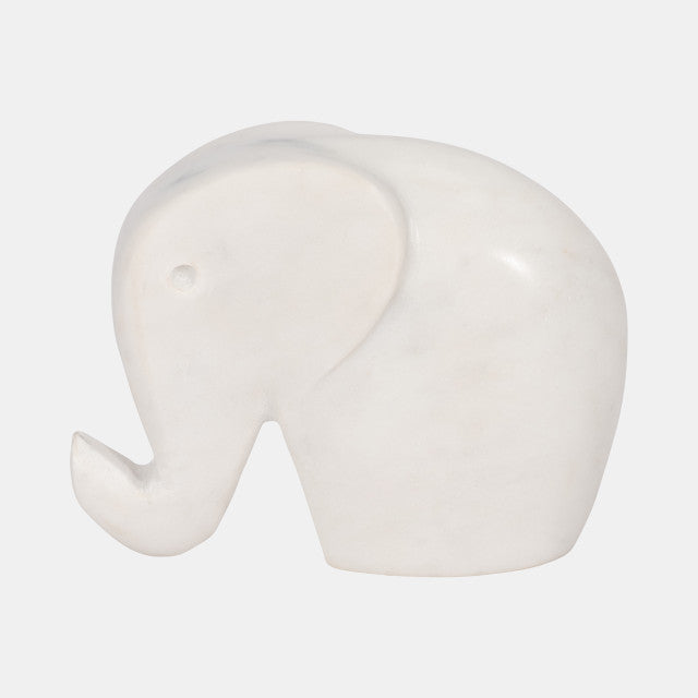 Trunk Up Marble Elephant, White