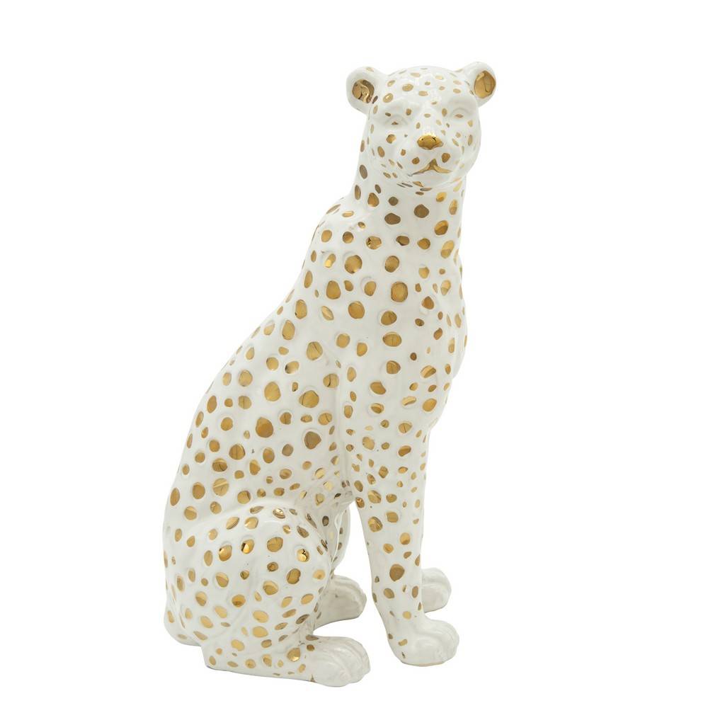 White And Gold Sitting Leopard