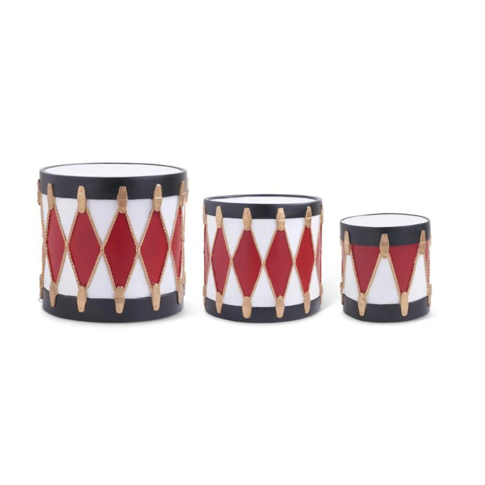 Set of 3 Resin Red Black & White Drums