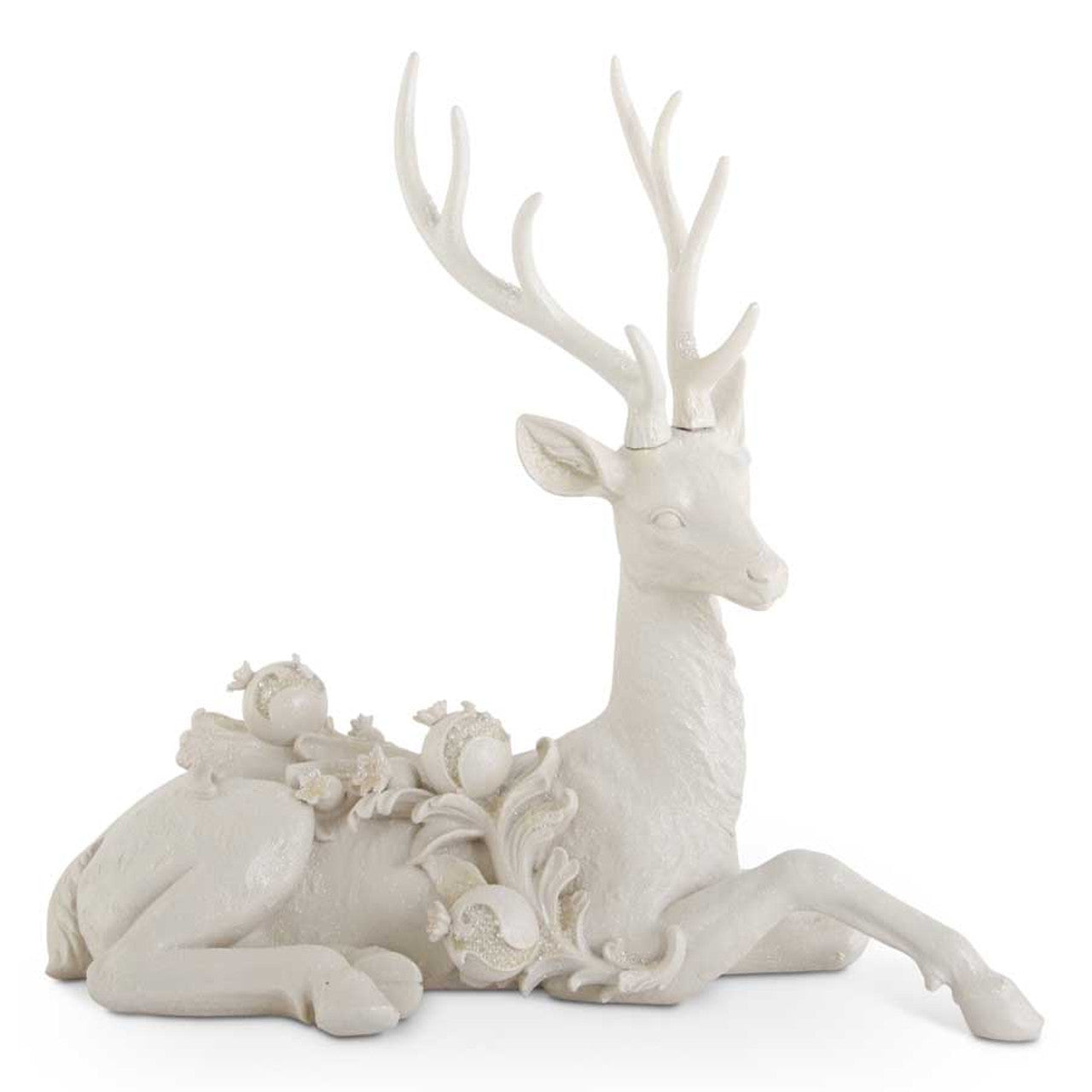 White Resin Glittered Laying Deer