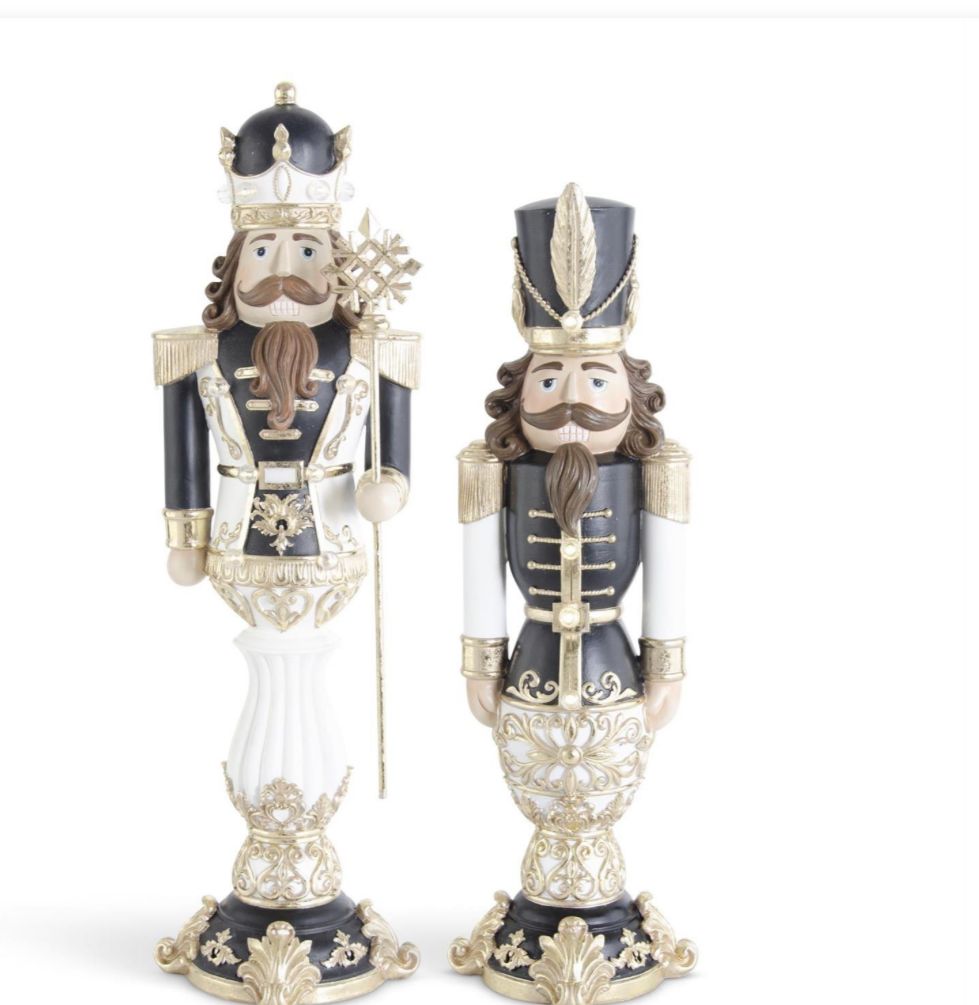 Set of 2 Black Gold & White Soldiers Holding