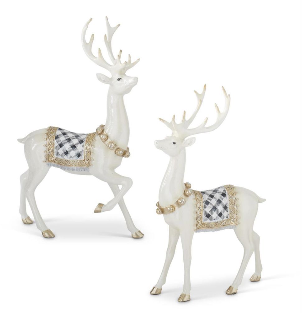 Set of 2 Glittered Cream Resin Deers