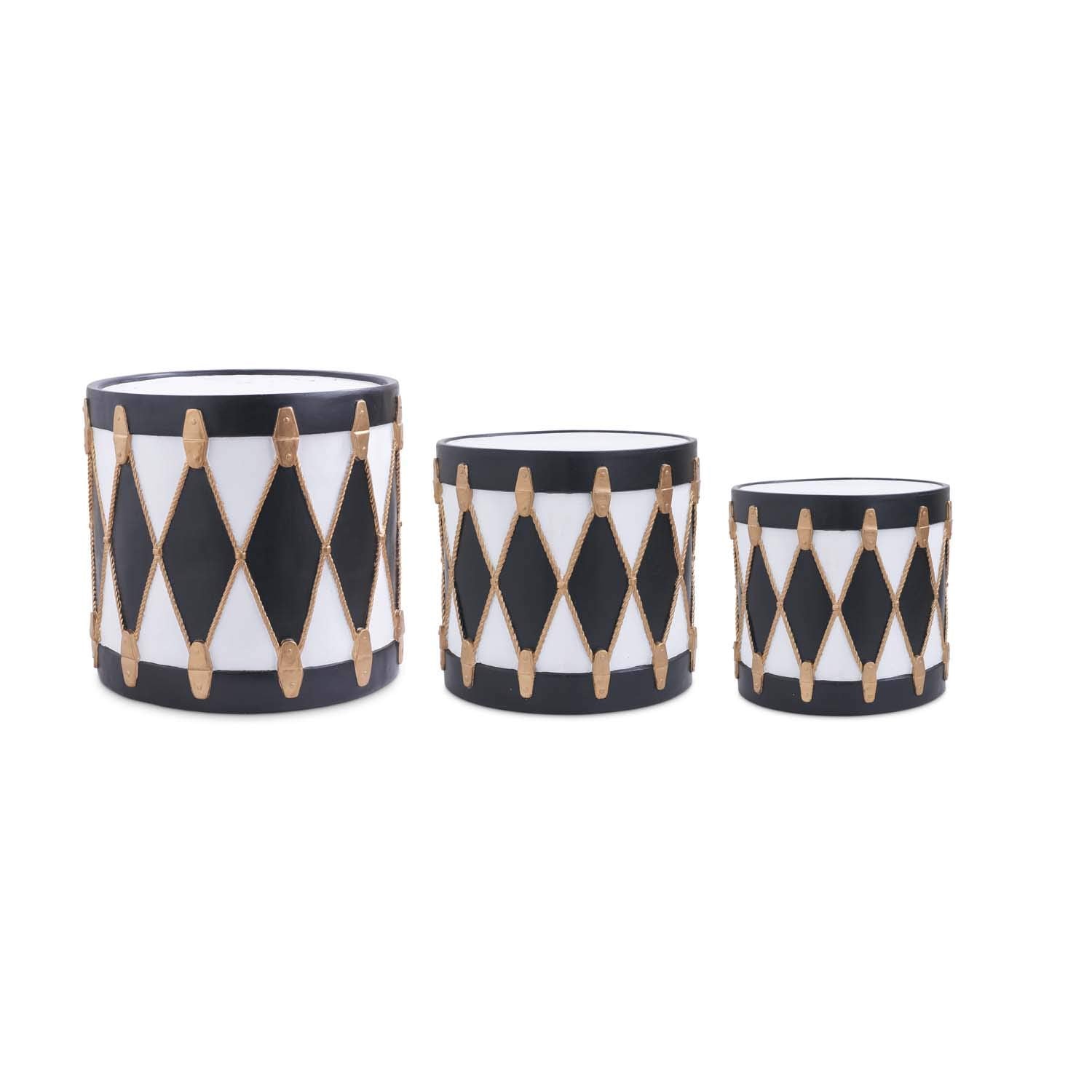 Set of 3 Resin Black White and Gold Drums