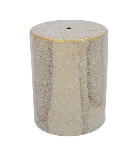 EC, GOLD CRACKLE CERAMIC GARDEN STOOL