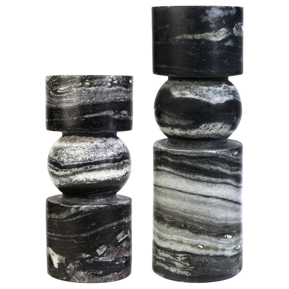 S/2 9/12" Himalayan Marble Candle Holders