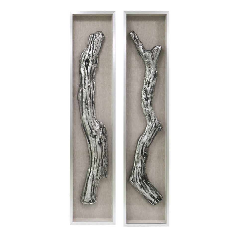 S/2 15x70 Marco Silver Wood Shadowbox Art