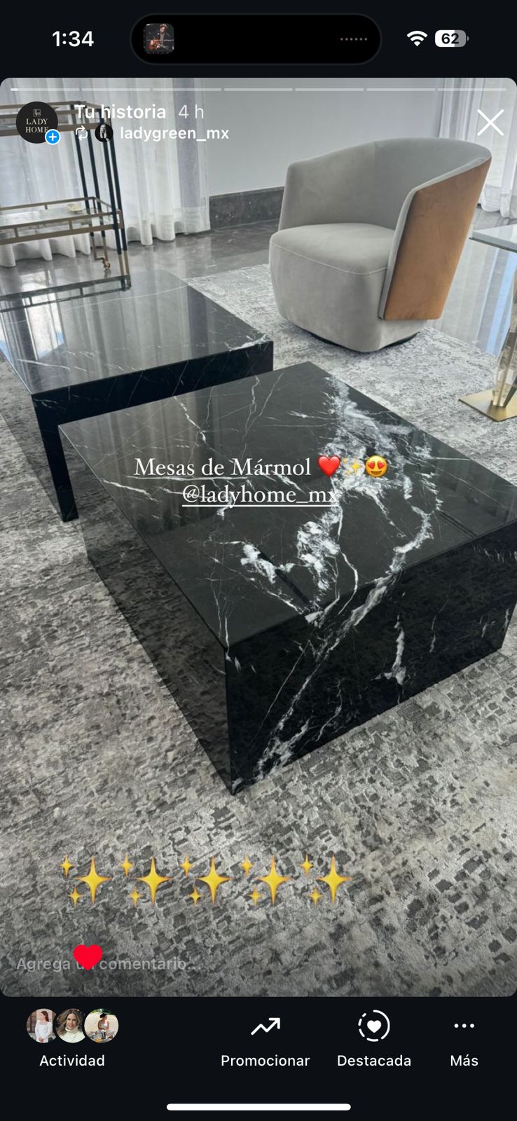 Mesa marmol cata negro