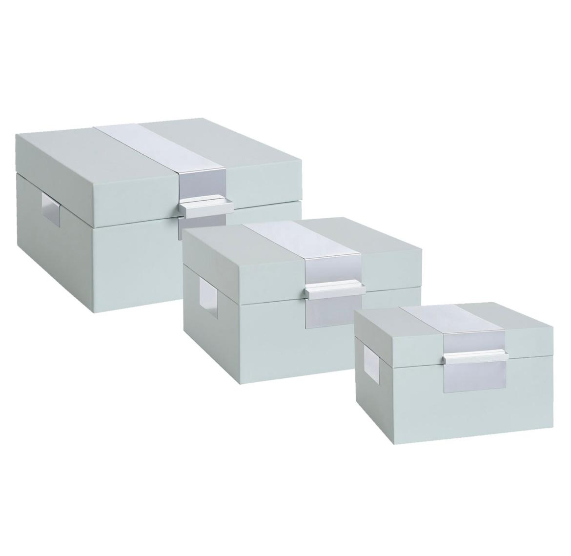 LEATHER BOX SET OF 3 WITH BRUSHED SILVER