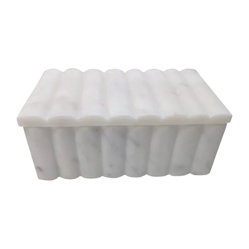 Marble, 8x3"l Ridged Box, White