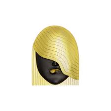 Fashion Faces Wall Art, Large Her Right Wave, Black and Gold