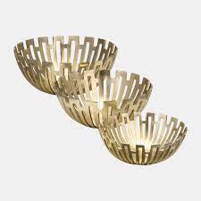 METAL, S/3 11/14/16"" 0 GEOMETRIC BOWLS, GOLD