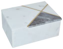 MARBLE, 7X5 0 RECTANGULAR BOX BRASS INLAY, WHITE